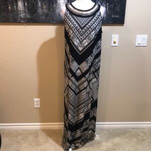 Sandra Darren Black/Gray Chevron Design Sequin Mesh Neckline Maxi Dress-16